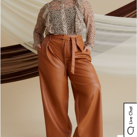 Eloquii Pants - |Eloquii| Plus Classic Fit Belted Wide Leg Faux Leather Pants Size 16